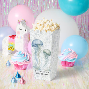Dusty Blue Jellyfish Boy Baby Shower Popcorn Favor Box