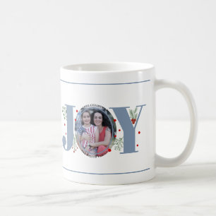 Dusty blue Joy with berries Christmas photo Coffee Mug