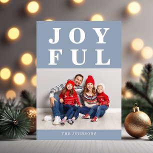 Dusty Blue Joyful Modern Photo Christmas Holiday Card