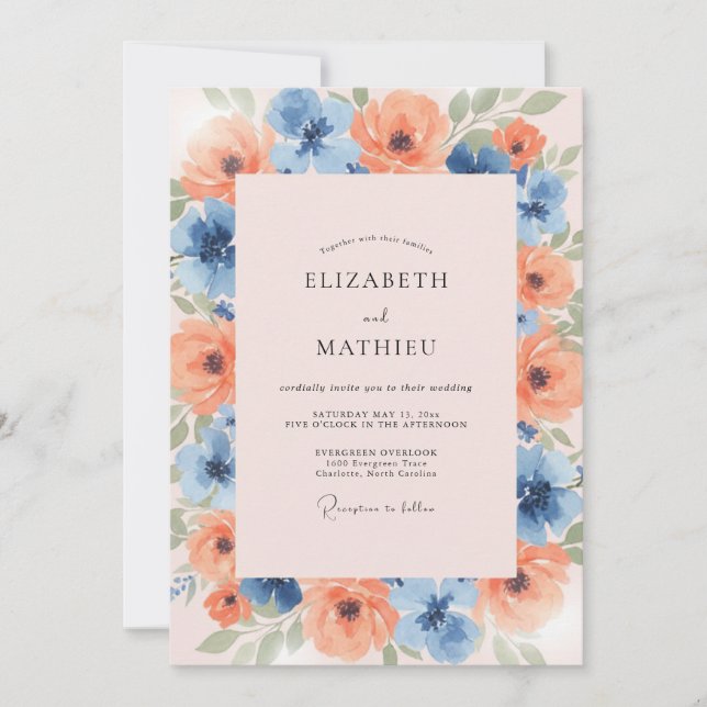 Dusty Blue Jubilant Spring Wedding Invitation (Front)
