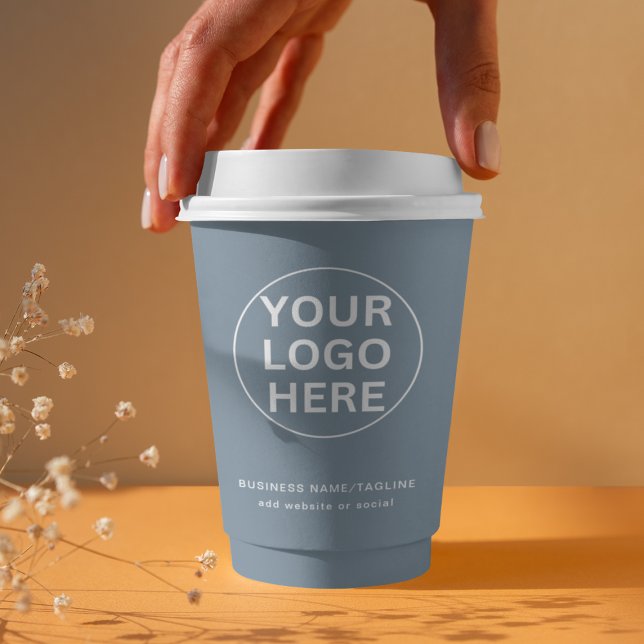 Dusty Blue l Professional Business Logo & Text Paper Cups (Creator Uploaded)