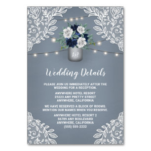 Dusty Blue Lace Mason Jar Wedding Enclosure Cards