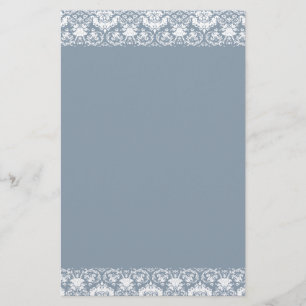 Dusty. Blue Lacy Damask Border Stationery