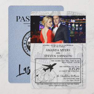 Dusty Blue Las Vegas Passport Wedding Invitation