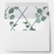 Dusty Blue Lattice and Greenery Lined Envelope