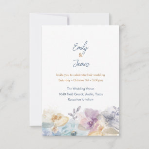 Dusty Blue & Lavender Watercolor Floral Invitation