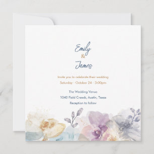 Dusty Blue & Lavender Watercolor Floral Invitation