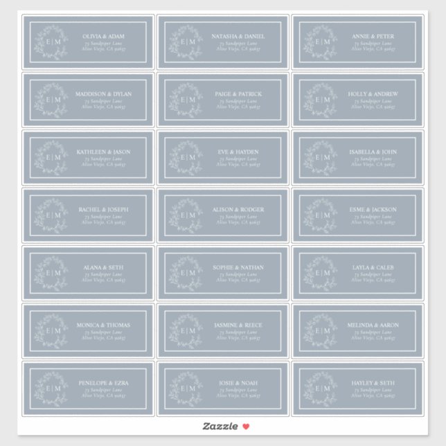 Dusty Blue Leafy Crest Monogram Guest Address (Sheet)