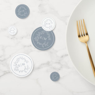 Dusty Blue Leafy Crest Monogram Wedding Confetti