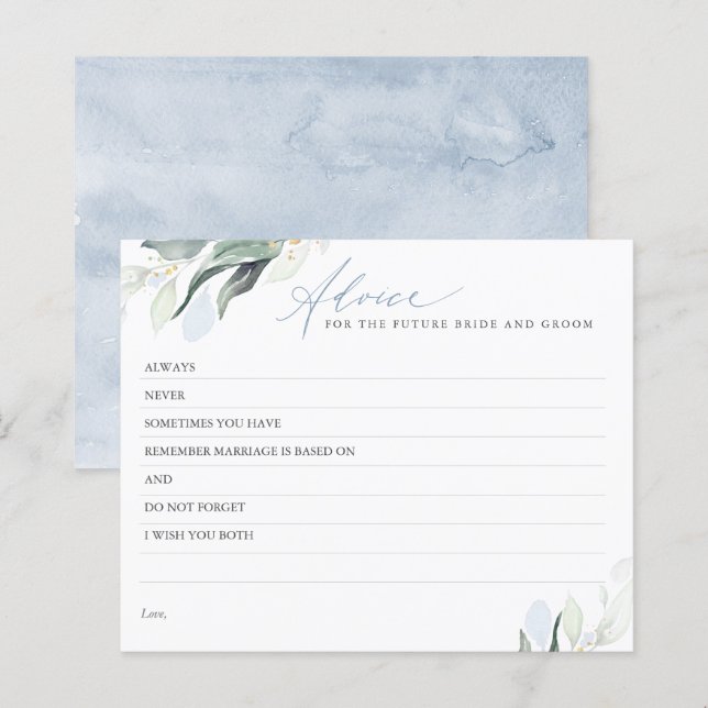 Dusty Blue Leaves Greenery Elegant Advice Card (Front/Back)
