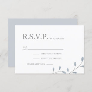 Dusty Blue Leaves Minimalist Chic Wedding RSVP Invitation