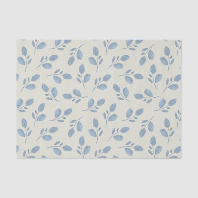 Dusty Blue Leaves on Pale Blue Tissue Paper (Front)