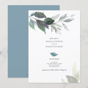Dusty Blue Leaves Watercolor Bridal Shower Invitation