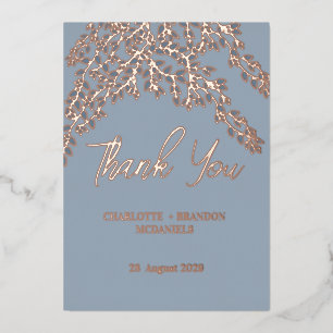  Dusty Blue Leaves Wedding Thank You Rose Gold  