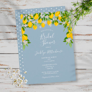 Dusty Blue Lemon Blossom Greenery Bridal Shower Invitation