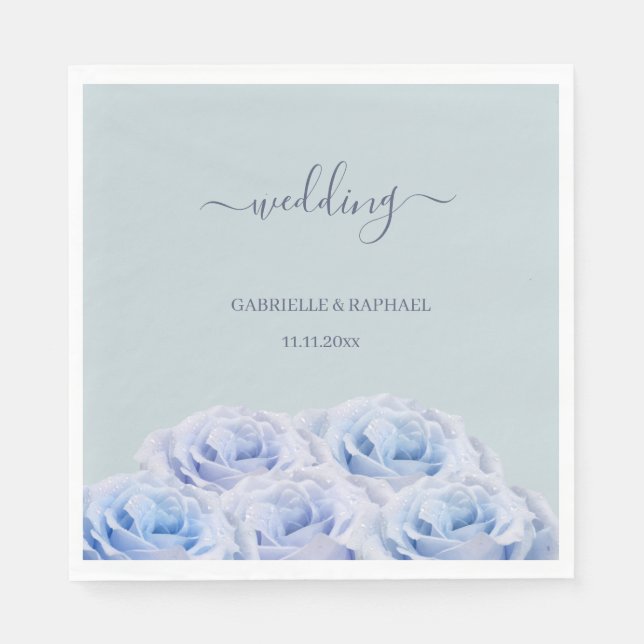 Dusty Blue Lilac Roses Sage Green Elegant Wedding Napkin (Front)