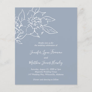 Dusty Blue Line Art Floral Budget Wedding Invite