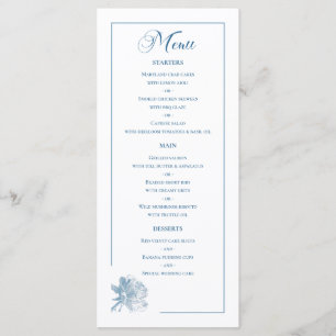 Dusty Blue Line Art Rose Dinner Details Wedding Menu