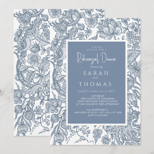 Dusty Blue Line Art Wildflowers Invitation