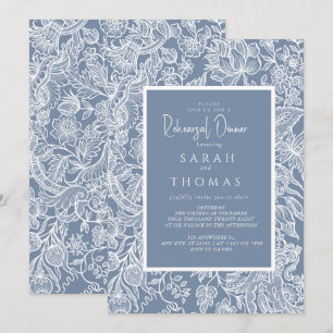 Dusty Blue Line Art Wildflowers Invitation
