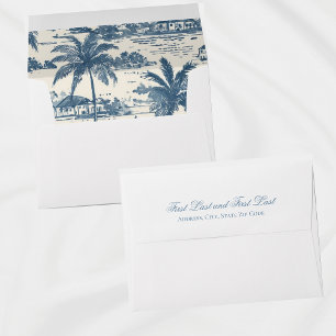 Dusty Blue Lined Envelope with Coastal Design