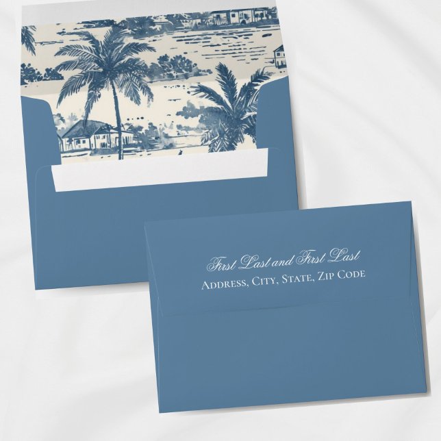 Dusty Blue Lined Envelope with Coastal Design (Add a touch of elegance to your wedding stationery with this lined envelope!)