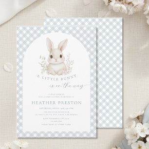 Dusty Blue Little Bunny Gingham Arch Baby Shower Invitation