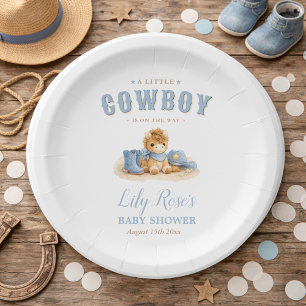 Dusty Blue Little Cowboy Baby Boy Shower Paper Plate