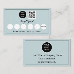 Dusty Blue Logo QR Code Business Reward Punch Loyalty Card