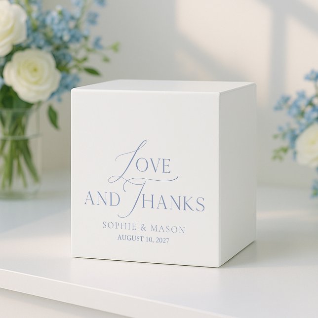 Dusty Blue “Love and Thanks” Wedding Favor Box (Creator Uploaded)