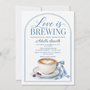 Dusty Blue Love Is Brewing Coffee Bridal Shower Invitation