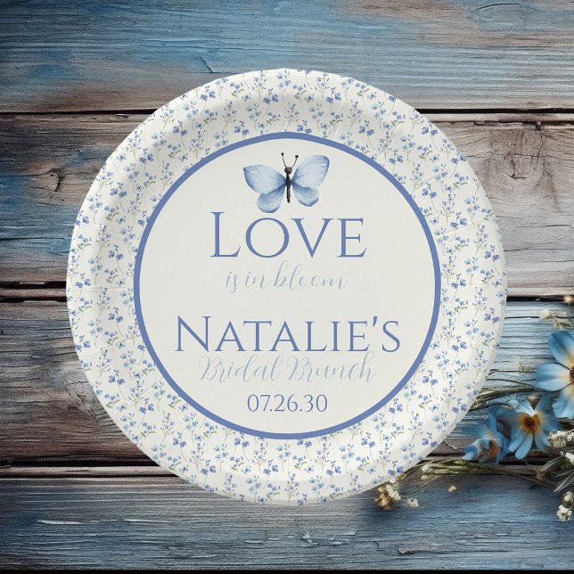 Dusty Blue Love Is In Bloom Floral Bridal Shower Paper Plate (Creator Uploaded)