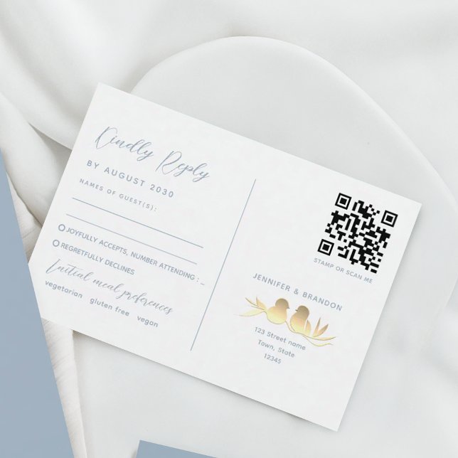 Dusty Blue Lovebirds QR RSVP Card (Creator Uploaded)