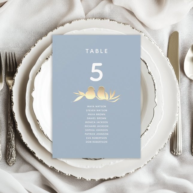 Dusty Blue Lovebirds Wedding Seating Card (Creator Uploaded)