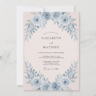 Dusty Blue Lush Springtime Wedding Invitation