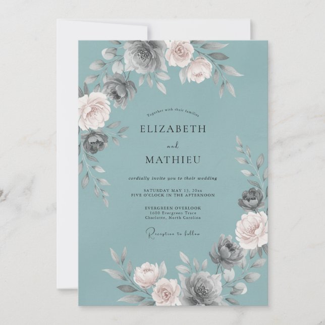 Dusty Blue Lush Winter Wedding Invitation (Front)