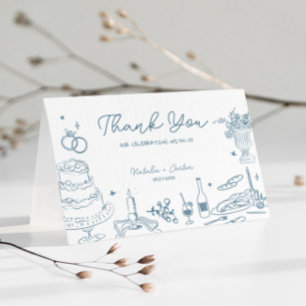 Dusty Blue main tiré Merci Mariage Whimsical