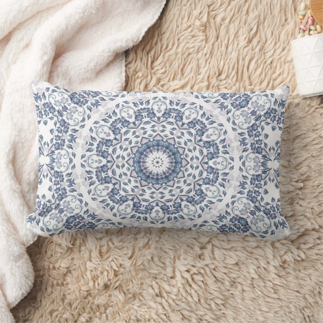 Dusty Blue Mandala Lumbar Coussin (Couverture)