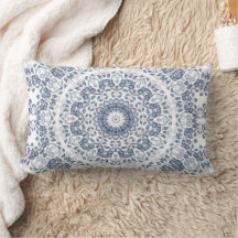 Dusty Blue Mandala Lumbar Pillow