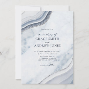Dusty Blue Marble Agate Wedding Invitation