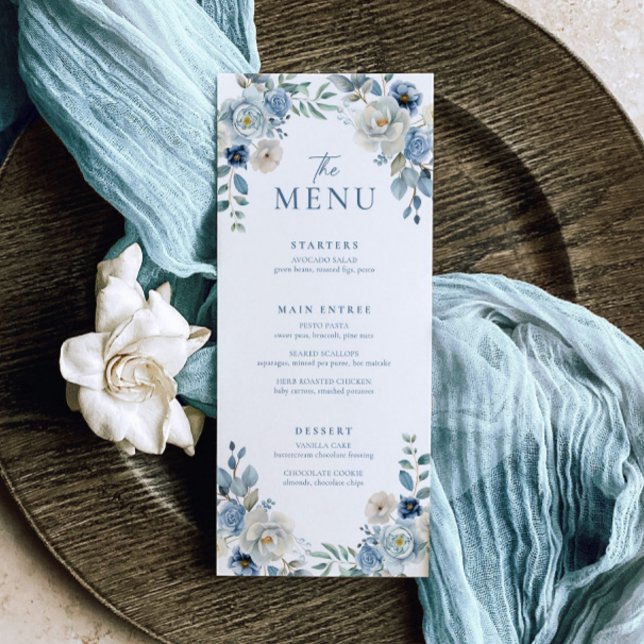 Dusty Blue Mariage Menu Floral Mariage Menu Dîner (Créateur téléchargé)