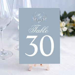 Dusty Blue Mariage Numéro de table Monogram Motif