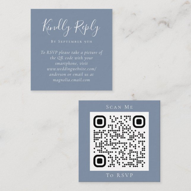 Dusty Blue Mariage Website QR Code carte RSVP (Devant / Derrière)
