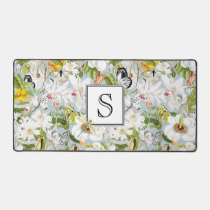 Dusty Blue Mariposa Vintage Monogrammed Desk Mat