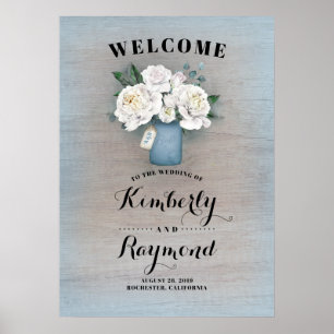 Dusty Blue Mason Jar Mariage Affiche de bienvenue