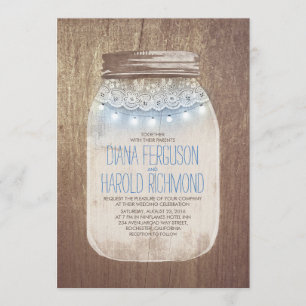 Dusty Blue Mason Jar Rustic Country Wedding Invitation