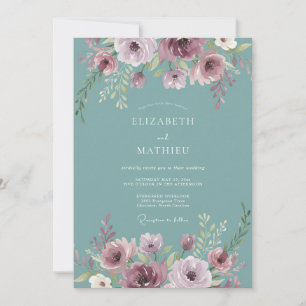 Dusty Blue Mauve Botanical Floral Wedding Invitation