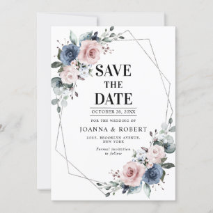 Dusty Blue Mauve Eucalyptus Geometric Wedding Save The Date