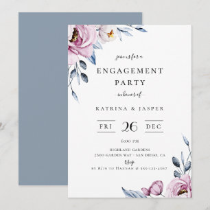 Dusty Blue Mauve Floral Engagement Party Invitation