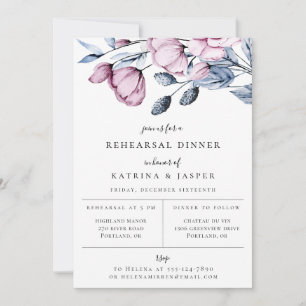 Dusty Blue Mauve Floral Rehearsal Dinner Announcement
